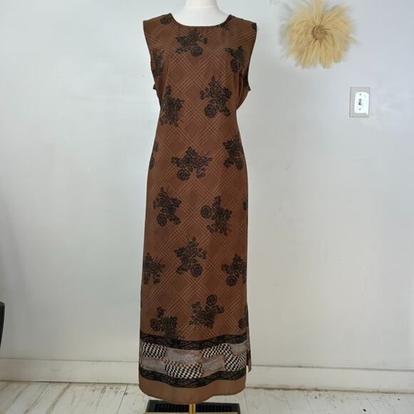 Vintage Kathie Lee Womens Y2K Whimsigoth Maxi Dress Size XL Grunge Preppy Brown - Picture 2 of 9